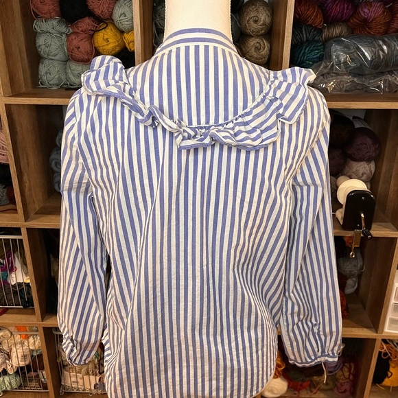 Madewell Striped Ruffle Blouse Spectra Blue Cottagecore Fairy Coquette Sz M - Picture 2 of 9